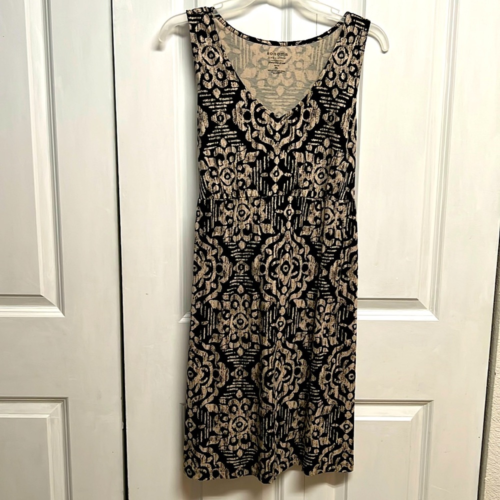 Sonoma Black Tan Paisley Print Sleeveless Everyday Dress Size PL